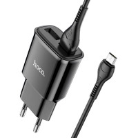 Мережевий зарядний пристрій HOCO C88A Star round dual port charger set(Micro) 12W Black