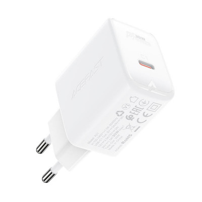 Мережевий зарядний пристрій ACEFAST A21 30W GaN single USB-C charger White - зображення 2