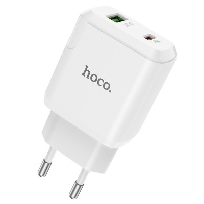 Мережевий зарядний пристрий HOCO N5 Favor двухпортовое зарядное устройство PD20W+QC3.0 Белый (6931474738905) - изображение 1