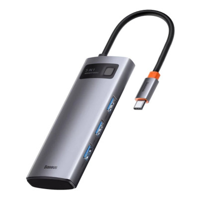 Многофункциональный USB-концентратор Baseus Metal Gleam Series 5-в-1 (Type-C — HDMI*1+USB3.0*3+PD*1) (CAHUB-CX0G) - изображение 1