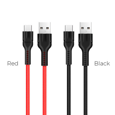Кабель HOCO U31 USB to Type-C 2.4A, 1м, нейлон, разъемы TPE, Черный (6957531053958) - изображение 2