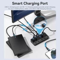 USB-хаб Vention USB 3.0 to USB 3.0 x4+USB C Hub With Individual Power Switches 1M Black (CHWBF) (Цвет 7073) - фото № 5