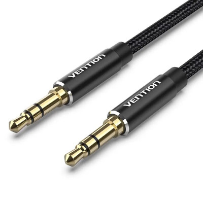 Кабель Vention Cotton Braided 3.5mm Male to Male Audio Cable 0.5M Black Aluminum Alloy Type (BAWBD) - изображение 1