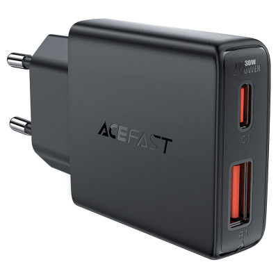 Мережевий зарядний пристрій ACEFAST A69 PD30W GaN (USB-A+USB-C) ultra-thin charger Black - изображение 1