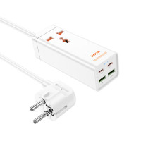 Мережевий подовжувач HOCO AC10A Barry PD65W GaN (2C2A with 1 socket) desktop charger White (Цвет Білий) - фото № 2