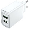 Зарядный пристрій Vention Двухпортовое настенное зарядное устройство USB(A+A) (18Вт/18Вт) Вилка европейского стандарта, белая (FBAW0-EU)