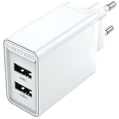 Зарядный пристрій Vention Двухпортовое настенное зарядное устройство USB(A+A) (18Вт/18Вт) Вилка европейского стандарта, белая (FBAW0-EU) - изображение 1