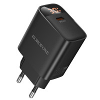 Мережевий зарядний пристрій BOROFONE BA97A Ilustre single-port PD30W charger with digital display (EU) Black