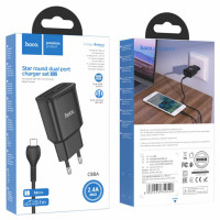 Мережевий зарядний пристрій HOCO C88A Star round dual port charger set(Micro) 12W Black (Цвет 7073) - фото № 3