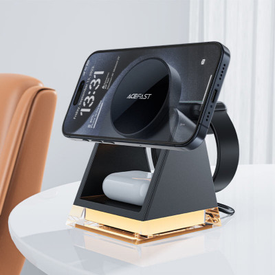 Бездротовий зарядний пристрій ACEFAST E17 desktop 3-in-1 wireless charging holder Black - изображение 6
