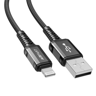 Кабель ACEFAST C1-02 USB to iP 2.4A, 1.2m, nylon, aluminum connectors, Black - зображення 1