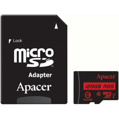 microSDXC (UHS-1) Apacer 128Gb class 10 R85MB/s (adapter SD) (AP128GMCSX10U5-R) - зображення 1