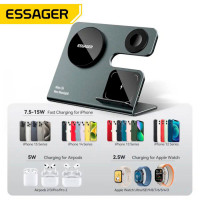 Бездротовий зарядний пристрій Essager  Ruicheng desktop magnetic suction three in one wireless charging of 15W black (Цвет 7073) - фото № 6