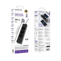 Мережевий подовжувач BOROFONE BAC8 Power 3-position socket(1C3A)(EU/GER)(L=2M) Black (Колір 7073) - фото № 7