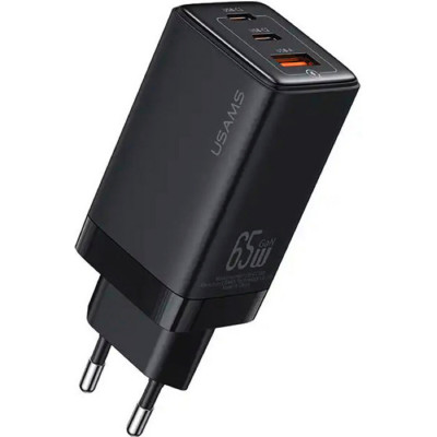 Мережевий зарядний пристрій Usams US-CC180 65W ACC 3 Ports GaN Fast Charger (EU) -- Sandru series Black - зображення 1