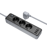 Мережевий подовжувач BOROFONE BAC8 Power 3-position socket(1C3A)(EU/GER)(L=2M) Black (Колір 7073) - фото № 2