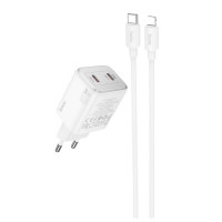 Мережевий зарядний пристрій HOCO N42 Elogiado dual-port PD45W(2C) charger set(C to iP) White