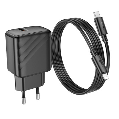 Мережевий зарядний пристрій HOCO CS22A Value single port PD30W charger set(C to iP) Black - изображение 6