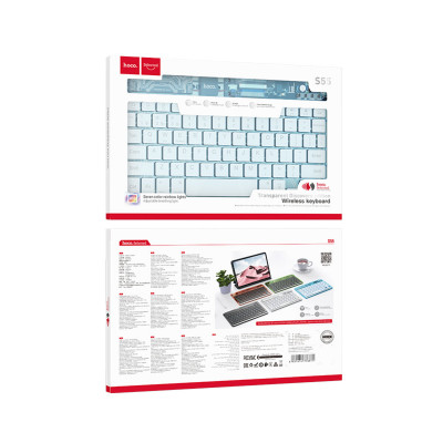 Клавіатура HOCO S55 Transparent Discovery edition wireless BT keyboard(English version) Ice Blue Mist - изображение 4