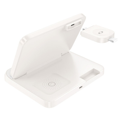 Бездротовий зарядний пристрій HOCO CQ7 Pass folding 3-in-1 wireless fast charger(iWatch+SAM) Milky White - изображение 3