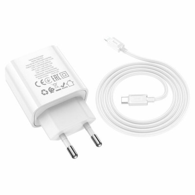 Мережевий зарядний пристрій HOCO C80A Plus Rapido PD20W+QC3.0 charger set(C to iP) White - зображення 5