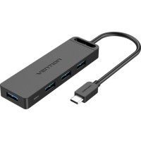 USB-хаб Vention Type-C to 4-Port USB 3.0 Hub with Power Supply Black 0.5M ABS Type