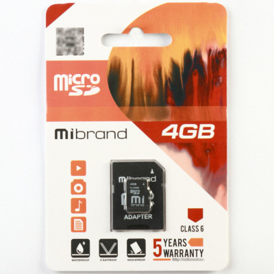 microSDHC Mibrand 4Gb class 6 (adapter SD) - зображення 1
