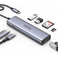 USB-хаб UGREEN CM512 USB-C to 2*USB3.0+HDMI+RJ45+SD&TF +PD port Converter (Колір Metal Gray) - фото № 2