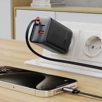 Мережевий зарядний пристрій ACEFAST A111 PD67W GaN charger(2*USB-C+USB-A) with retractable cable Black (Колір 7073) - фото № 6
