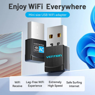 Адаптер Vention USB Wi-Fi Dual Band Adapter 2.4G/5G Черный (KDSB0) - изображение 2