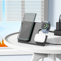 Бездротовий зарядний пристрій HOCO CQ2 Flash folding 3-in-1 wireless fast charger(SAM Watch) Black (Цвет Черный) - фото № 6