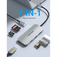 USB-хаб Vention USB-C to HDMI/USB 3.0x3/SD/TF/PD Docking Station Gray 0.15M Aluminum Alloy Type (Цвет Gray) - фото № 3