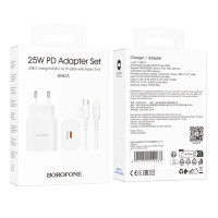 Мережевий зарядний пристрій BOROFONE BA82A Platinum single port PD25W charger set (C to iP) (EU) White (Колір Білий) - фото № 2