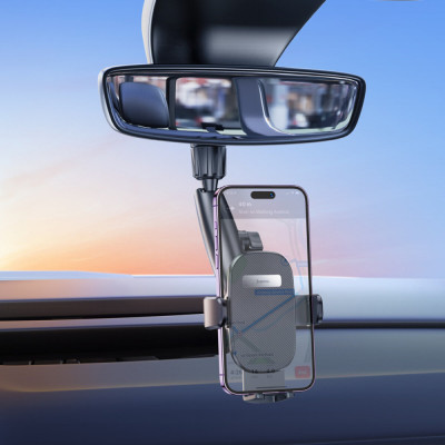 Тримач для мобільного HOCO H17 Waves rearview mirror car holder Black - зображення 6