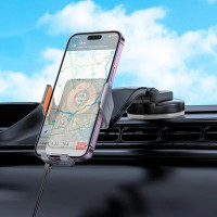 Автотримач для телефона з БЗП HOCO HW8 Transparent Discovery Edition wireless fast charging car holder(center console) Metal Gray (Цвет Metal Gray) - фото № 7