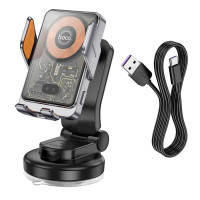 Автотримач для телефона з БЗП HOCO HW8 Transparent Discovery Edition wireless fast charging car holder(center console) Metal Gray (Цвет Metal Gray) - фото № 3