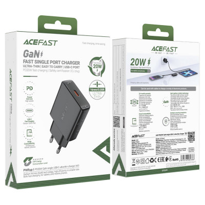 Мережевий зарядний пристрій ACEFAST A65 PD20W GaN single USB-C ultra-thin charger Black - зображення 6