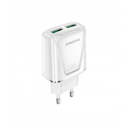 Мережевий зарядний пристрій BOROFONE BA54A Wide road dual port QC3.0 charger 18W White