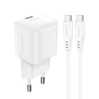 Мережевий зарядний пристрій з кабелем ACEFAST A73 mini PD20W GaN single USB-C charger set (C3-03) White , Атикул k48509 |  купить на VILKI.NET - фото № 1