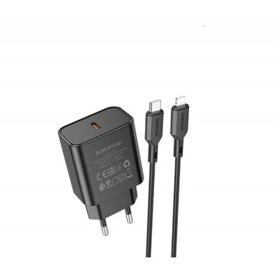 Мережевий зарядний пристрій BOROFONE BA71A Power single Port PD20W charger set(C to iP) Black - изображение 1