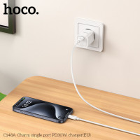 Мережевий зарядний пристрій HOCO C148A Charm single port PD30W charger (EU) White (Колір Білий) - фото № 8