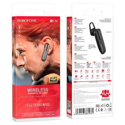 Bluetooth гарнітура BOROFONE BC36 Lucky business BT headset Black - изображение 4