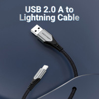 Кабель Vention USB 2.0 A to Lightning Cable 1M Gray Aluminum Alloy Type (LABHF) (Колір Черный) - фото № 2