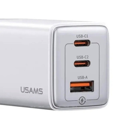 Мережевий зарядний пристрій Usams US-CC180 65W ACC 3 Ports GaN Fast Charger (EU) -- Sandru series White - зображення 2