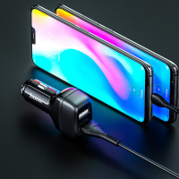 Автомобільний зарядний пристрій HOCO Z36 Leader dual port car charger set(Type-C) Black (Цвет Черный) - фото № 7