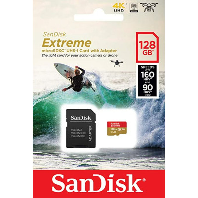 microSDXC (UHS-1 U3) SanDisk Extreme Action 128Gb class 10  A2 V30 (R160MB/s) (adapter SD) - изображение 2