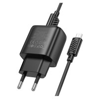 Мережевий зарядний пристрій HOCO C140A Smart single port QC3.0 charger set(Micro)(EU) Black (Цвет 7073) - фото № 3
