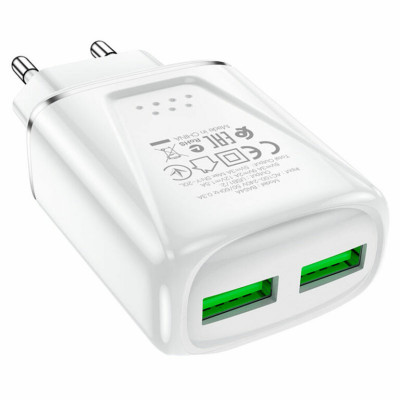 Мережевий зарядний пристрій BOROFONE BA54A Wide road dual port QC3.0 charger 18W White (BA54AW) - зображення 2