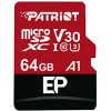 Карта пам'яті microSDXC (UHS-1 U3) Patriot EP Series 64Gb class 10 V30 (R-100MB/s, W-80MB/s) (adapter SD) k945 - № 1 Карта пам'яті microSDXC (UHS-1 U3) Patriot EP Series 64Gb class 10 V30 (R-100MB/s, W-80MB/s) (adapter SD) Patriot - № 1