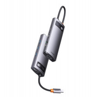 USB-хаб Baseus Metal Gleam Series 7-in-1 Multifunctional Type-C HUB Docking Station Gray （Type-C to HDMI*1+USB3.0*3+PD*1+VGA*1+RJ45*1） (Колір Gray) - фото № 6